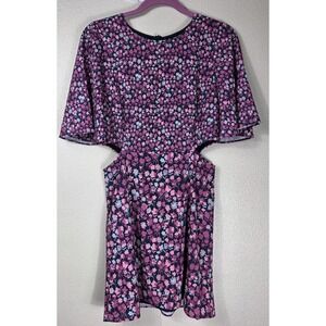 French Connection Floral Cutout Mini Dress Women's 6 Pink Navy Flutter Sleeve